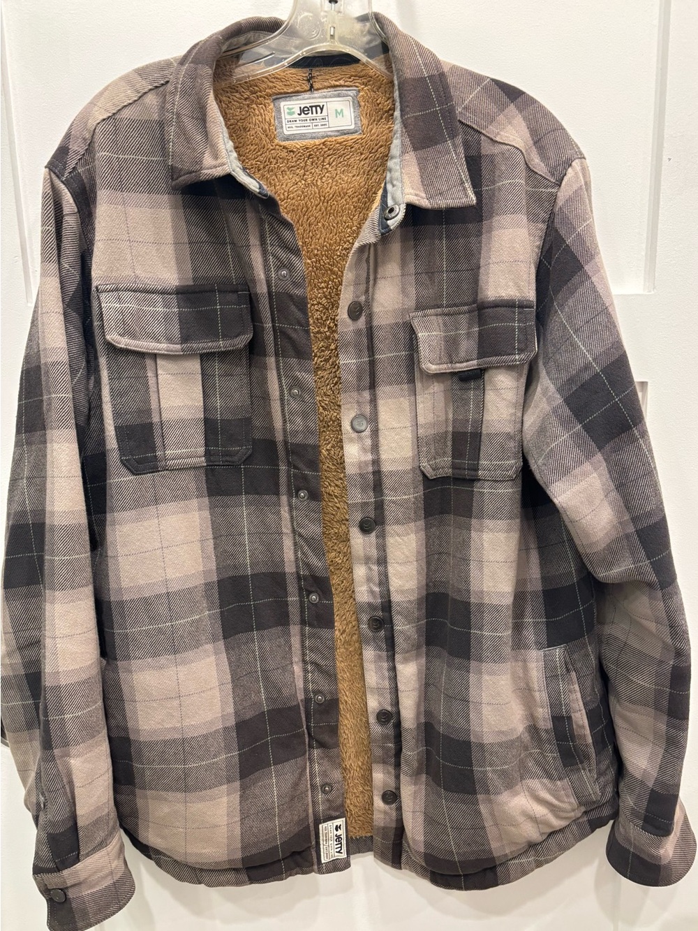 Jetty Men’s Tan & Gray Plaid Sherpa-Lined Shirt Jacket Shacket